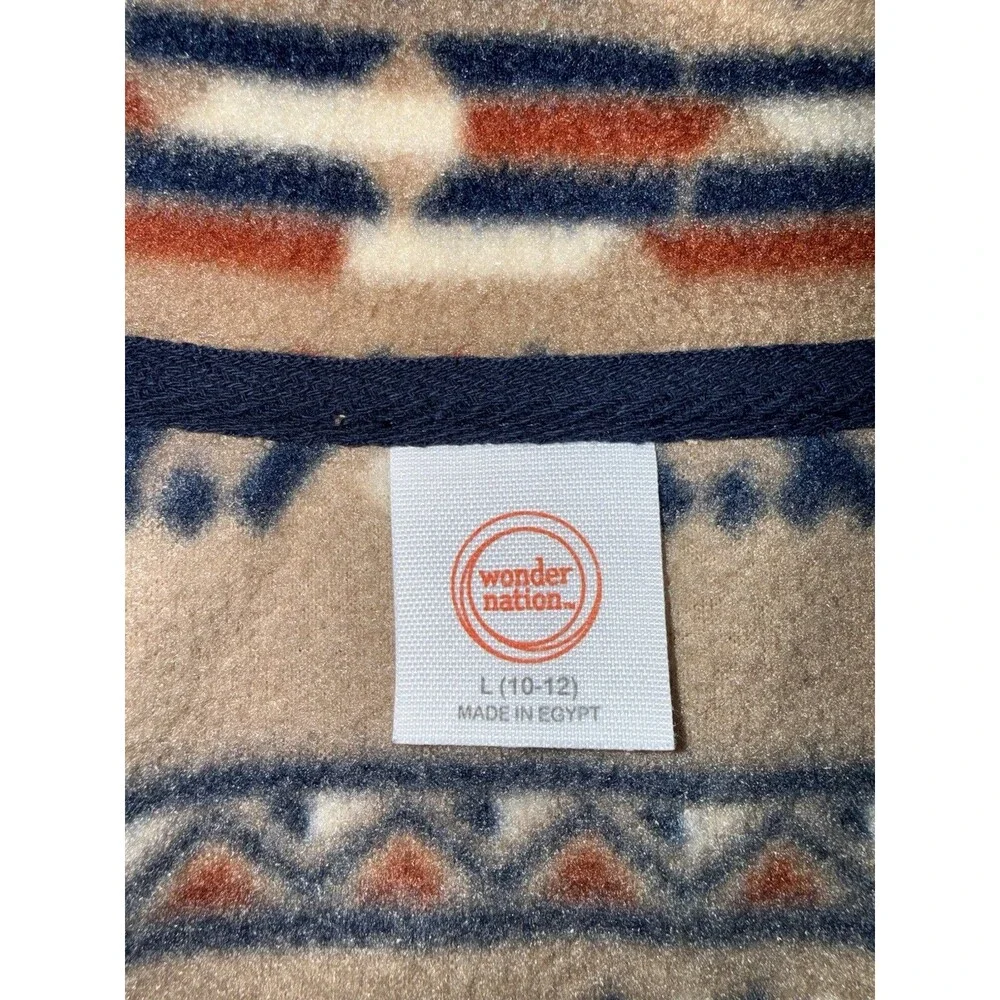 Wonder Nation Boys Size L (10-12) Beige/Blue Full Zip Fleece Jacket Aztec